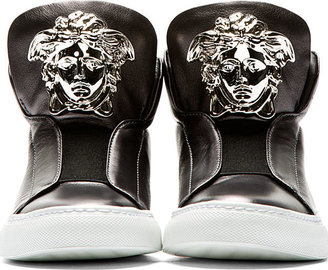 Versace Gunmetal Leather Medusa High-Top Sneakers