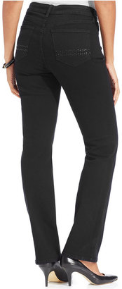 NYDJ Marilyn Straight-Leg Studded Jeans, Black Wash