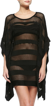 Herve Leger Amiee Striped Netted Swim Coverup