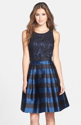 Eliza J Lace Bodice Stripe Fit & Flare Dress