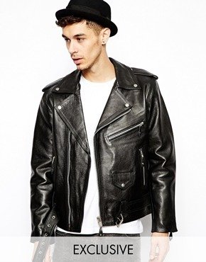 Reclaimed Vintage Leather Biker Jacket - Black
