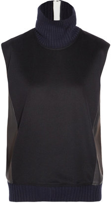 Reed Krakoff Leather-paneled cashmere and wool-blend top