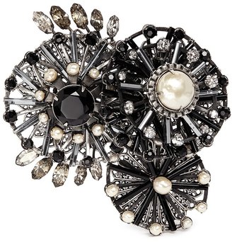 Miriam Haskell Pearl crystal triple flower brooch