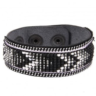 OpaleYuma Black leather bracelet with pearls
