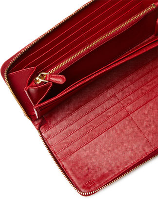 Prada Saffiano Leather Zip Around Long Multi-Card Wallet