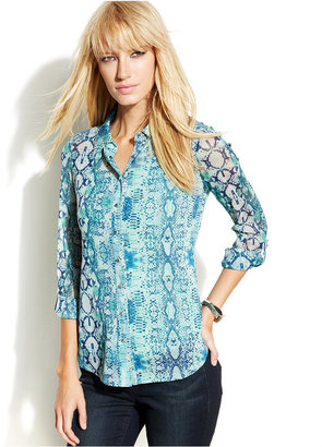 INC International Concepts Printed Button-Front Shirt
