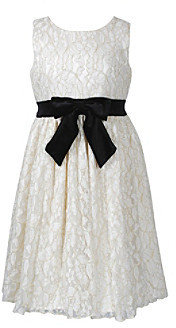 Sweet Heart Rose Girls' 7-16 Ivory Allover Lace Dress with Metallic Gold Detail