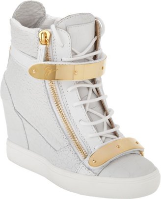 Giuseppe Zanotti Croc-Stamped Wedge Zip Sneaker-White