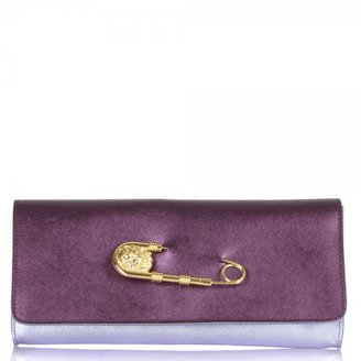 Versace Versus Purple Metallic Women's Safety Pin Clutch Bag
