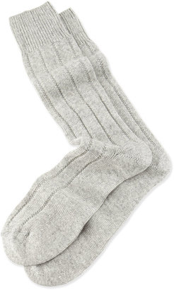 Neiman Marcus Cashmere-Blend Flat Knit Socks, Gray