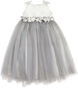 Joan Calabrese Floral-Waist Satin & Tulle Dress, Diamond White/Platinum, Sizes 2-6