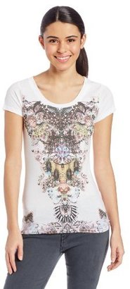 Southpole Juniors Sweet Tee with Colored Floral Prints and Laced Back