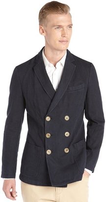 Giorgio Armani navy blue pique cotton double breasted cotton jacket