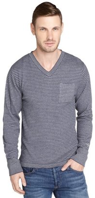 Relwen navy plaited stripe v-neck cotton shirt