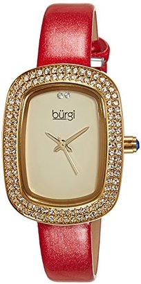 Burgi Women's BUR111RD Crystal Accented Yellow Gold Swiss Quartz Watch with Champagne Dial and Red Leather Strap