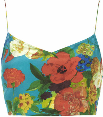 Topshop Silk floral botanical print bralet with skinny straps and popper back fastening. style it with our co-ords