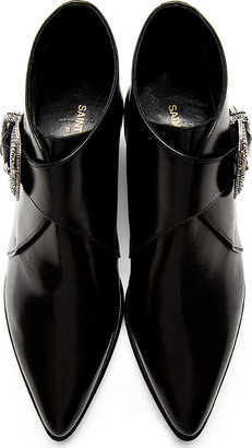 Saint Laurent Black Leather Western Buckle Ankle Boots
