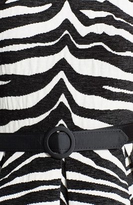 Eliza J Belted Zebra Stripe Jacquard Fit & Flare Dress