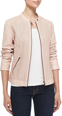 Neiman Marcus Woven & Perforated Leather Jacket