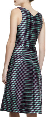 Carolina Herrera Sleeveless Geometric Cube Jacquard Dress, Purple/Green