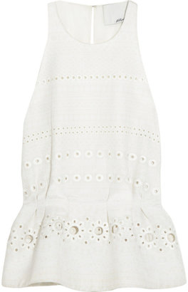 3.1 Phillip Lim Eyelet-embroidered silk and cotton-blend peplum top