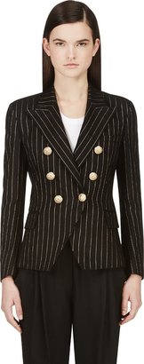 Balmain Black & Gold Cotton Pinstripe Blazer