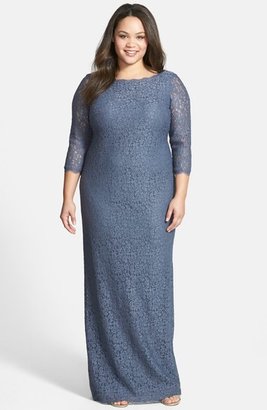 Adrianna Papell Scalloped Lace Gown (Plus Size)