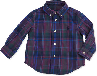Ralph Lauren Childrenswear Corduroy Overall & Flannel Shirt Set, Burmese Tan, 9-24 Months