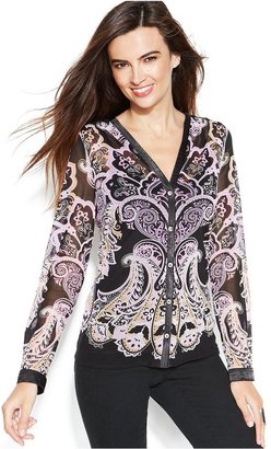 INC International Concepts Printed Button-Front Shirt
