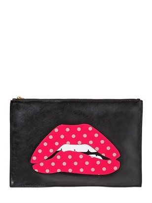 RED Valentino Mouth Appliqué Leather Maxi Clutch