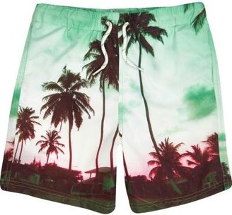River Island Boys green palm photo print swim shorts