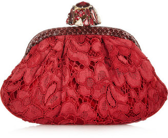 Dolce & Gabbana Dea small ayers-trimmed lace and velvet clutch