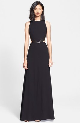 Alice + Olivia 'Adel' Leather Trim Cutout Detail Gown