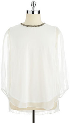 Adrianna Papell Plus Cold Shoulder Blouse with Beaded Collar