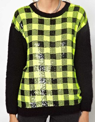 Ashish Exclusive to ASOS Mohair Sweater with Check Sequin Front