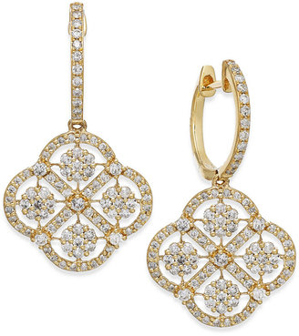 Effy D'Oro by Diamond Cluster Drop Earrings in 14k Gold (1-5/8 ct. t.w.)