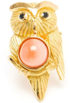 Leon Yvonne 18kt gold and coral owl stud earring