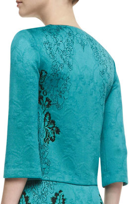 St. John Floral Cascade Jacquard Knit Jewel Neck Jacket