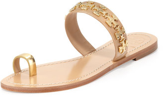 Tory Burch Val Patent Toe-Ring Sandal, Camellia Pink/Gold