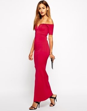 Oh My Love Off Shoulder Maxi Dress with Thigh Split - Red