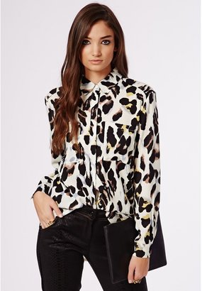 Missguided Kayna Leopard Print Oversized Shirt Cream