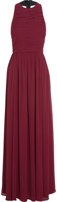 Alice + Olivia Runie leather-trimmed crepe maxi dress