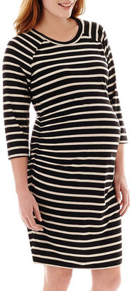 JCPenney Maternity 3/4-Sleeve Striped Ruched Knit Dress