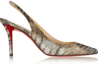 Christian Louboutin Apostrophy 85 Printed Glitter-Finished Leather Pumps
