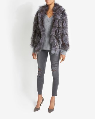 Adrienne Landau Silver Fox Fur Hooded Jacket