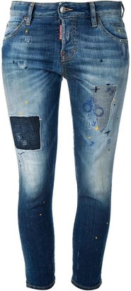 DSquared 1090 DSQUARED2 'Pat' patchwork cropped skinny jeans