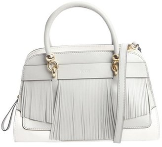 Tod's grey and white leather fringed small handbag