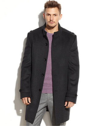 DKNY Charcoal Herringbone Slim-Fit Overcoat