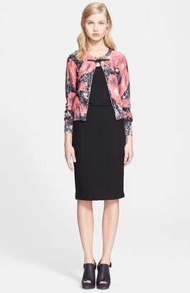 Tracy Reese Leather Trim Print Cotton Cardigan