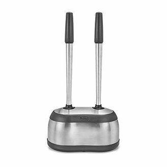 Polder Toilet Brush and Plunger Bath Caddy – Replacement Brush Head Included - Stainless Steel & Black